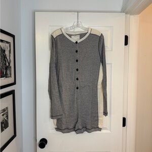 Cozy Long Sleeve Henley Onesie in Heather Gray and Cream